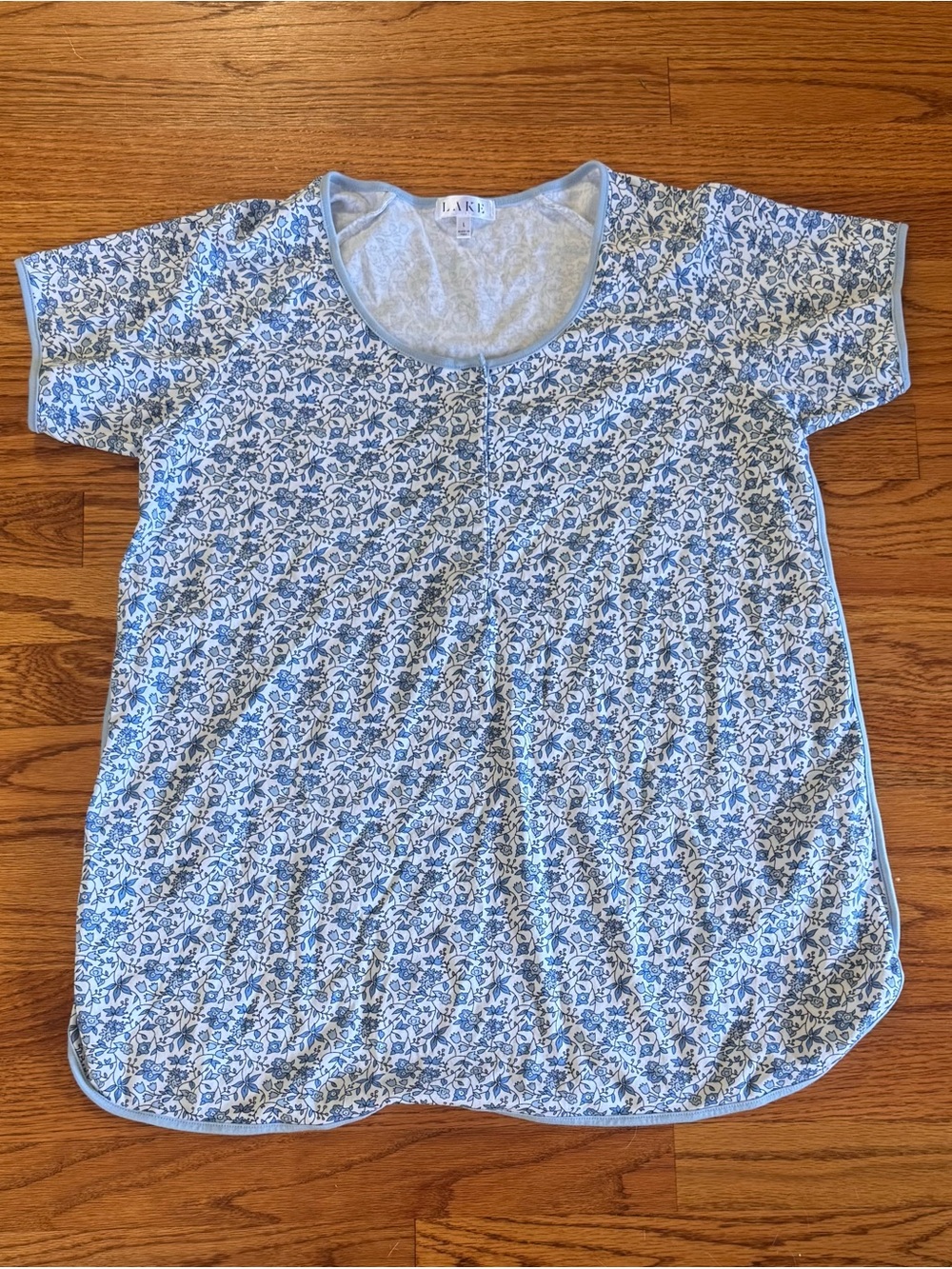 LAKE Blue Floral Short Sleeve Tunic Pajama - TOP ONLY